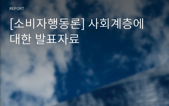 [소비자행동론] 사회계층에 대한 발표자료