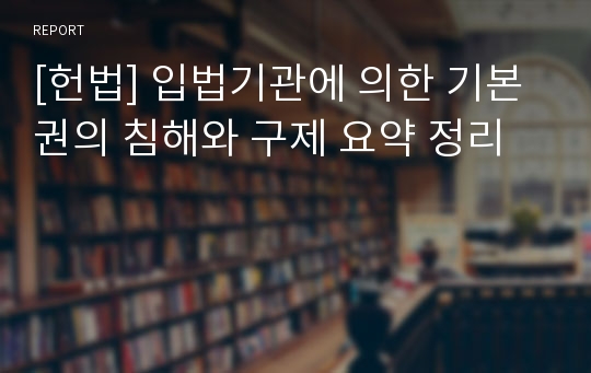 [헌법] 입법기관에 의한 기본권의 침해와 구제 요약 정리