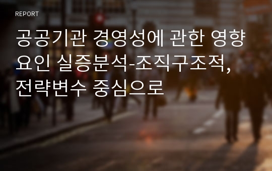 공공기관 경영성에 관한 영향요인 실증분석-조직구조적, 전략변수 중심으로