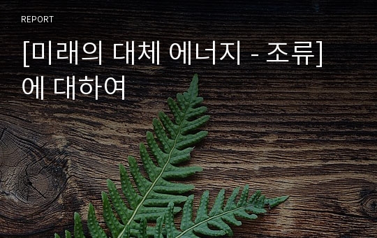 [미래의 대체 에너지 - 조류] 에 대하여