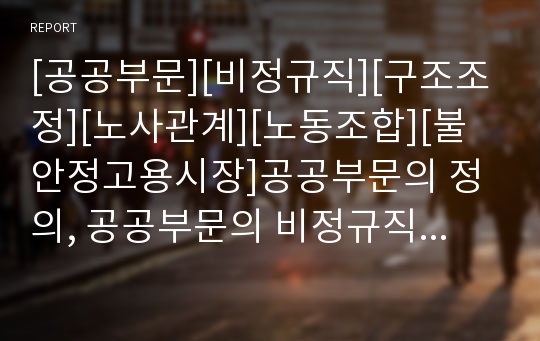 [공공부문][비정규직][구조조정][노사관계][노동조합][불안정고용시장]공공부문의 정의, 공공부문의 비정규직, 공공부문의 구조조정, 공공부문의 노사관계, 공공부문의 노동조합, 공공부문의 불안정고용시장 분석