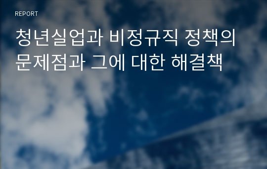 청년실업과 비정규직 정책의 문제점과 그에 대한 해결책