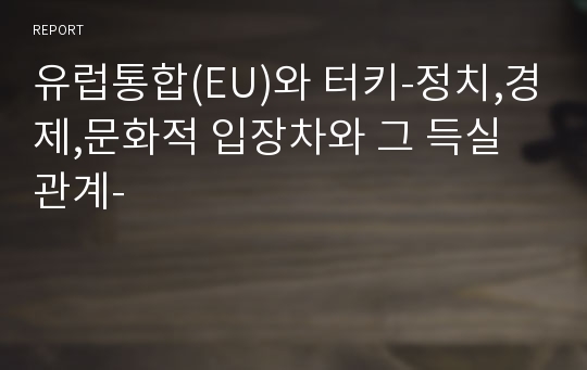 유럽통합(EU)와 터키-정치,경제,문화적 입장차와 그 득실관계-