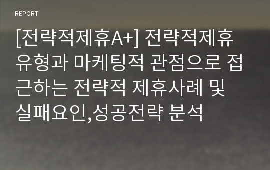 [전략적제휴A+] 전략적제휴 유형과 마케팅적 관점으로 접근하는 전략적 제휴사례 및 실패요인,성공전략 분석