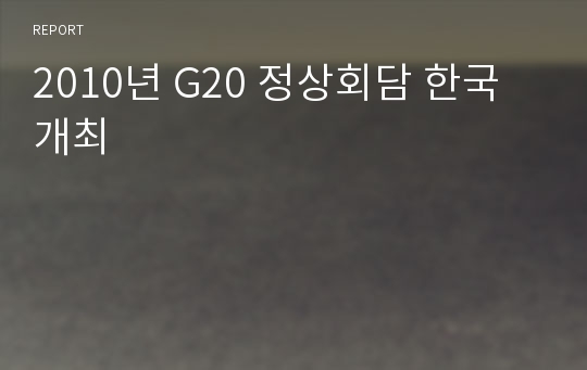 2010년 G20 정상회담 한국 개최