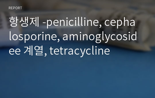 항생제 -penicilline, cephalosporine, aminoglycosidee 계열, tetracycline