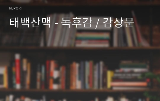 태백산맥 - 독후감 / 감상문