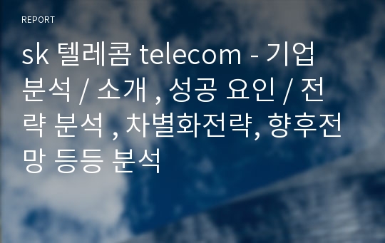 sk 텔레콤 telecom - 기업 분석 / 소개 , 성공 요인 / 전략 분석 , 차별화전략, 향후전망 등등 분석