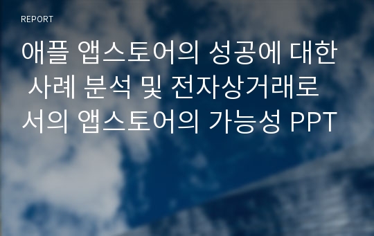 애플 앱스토어의 성공에 대한 사례 분석 및 전자상거래로서의 앱스토어의 가능성 PPT