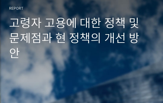 고령자 고용에 대한 정책 및 문제점과 현 정책의 개선 방안