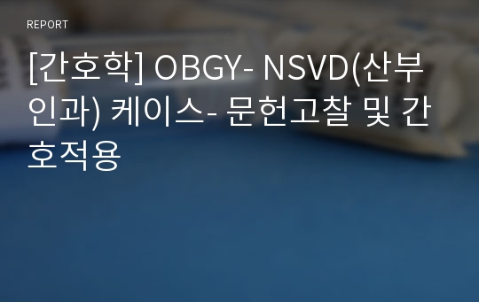 [간호학] OBGY- NSVD(산부인과) 케이스- 문헌고찰 및 간호적용