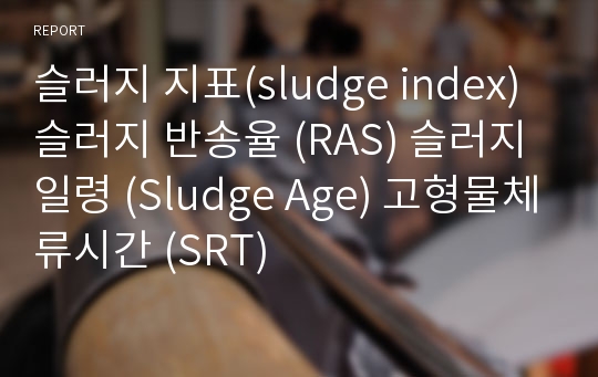 슬러지 지표(sludge index) 슬러지 반송율 (RAS) 슬러지 일령 (Sludge Age) 고형물체류시간 (SRT)