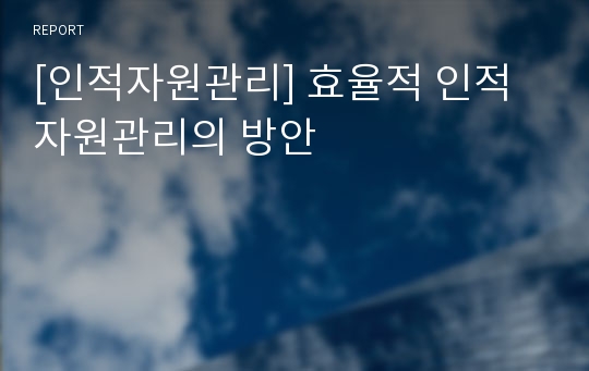 [인적자원관리] 효율적 인적자원관리의 방안