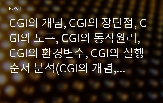 CGI의 개념, CGI의 장단점, CGI의 도구, CGI의 동작원리, CGI의 환경변수, CGI의 실행순서 분석(CGI의 개념, CGI의 장단점, CGI의 도구, CGI의 동작원리, CGI의 환경변수, CGI의 실행순서, CGI)