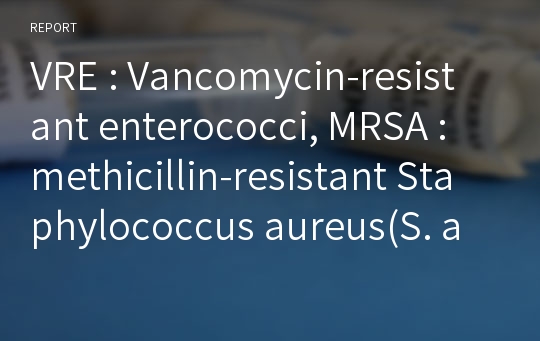 VRE : Vancomycin-resistant enterococci, MRSA : methicillin-resistant Staphylococcus aureus(S. aureus)