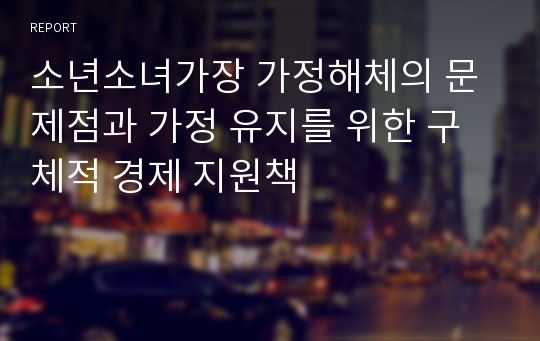 소년소녀가장 가정해체의 문제점과 가정 유지를 위한 구체적 경제 지원책