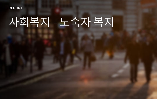 사회복지 - 노숙자 복지