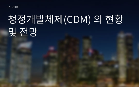 청정개발체제(CDM) 의 현황 및 전망