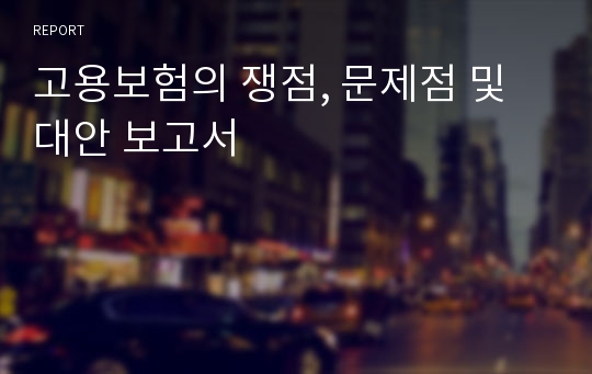 고용보험의 쟁점, 문제점 및 대안 보고서