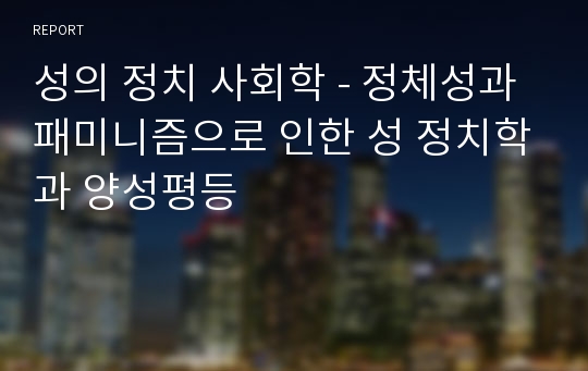 성의 정치 사회학 - 정체성과 패미니즘으로 인한 성 정치학과 양성평등