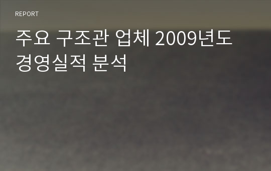 주요 구조관 업체 2009년도 경영실적 분석