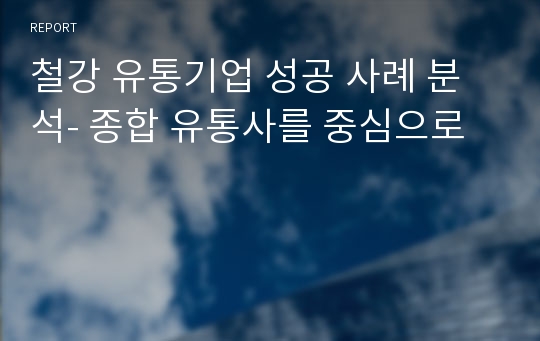 철강 유통기업 성공 사례 분석- 종합 유통사를 중심으로