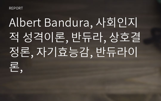 Albert Bandura, 사회인지적 성격이론, 반듀라, 상호결정론, 자기효능감, 반듀라이론,