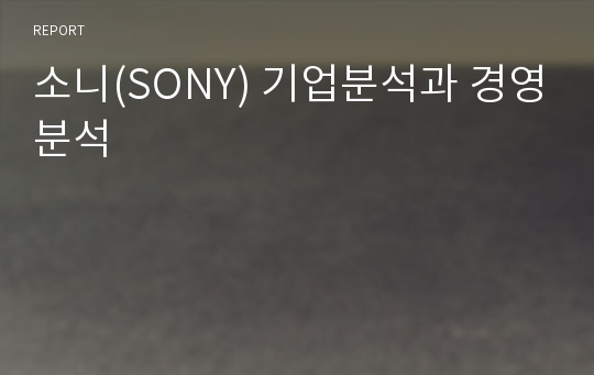 소니(SONY) 기업분석과 경영분석