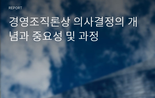 경영조직론상 의사결정의 개념과 중요성 및 과정