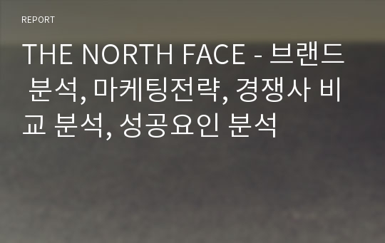 THE NORTH FACE - 브랜드 분석, 마케팅전략, 경쟁사 비교 분석, 성공요인 분석