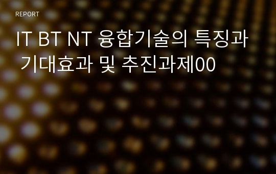 IT BT NT 융합기술의 특징과 기대효과 및 추진과제00