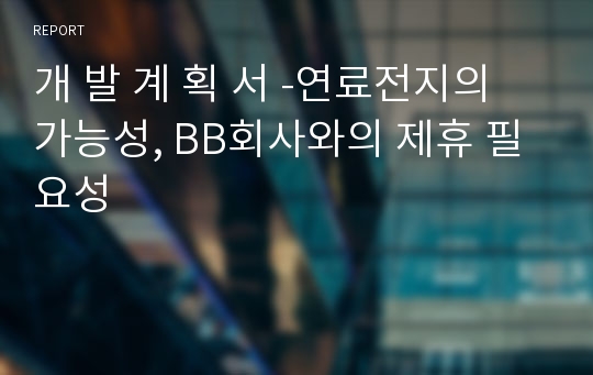 개 발 계 획 서 -연료전지의 가능성, BB회사와의 제휴 필요성