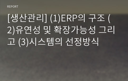 [생산관리] (1)ERP의 구조 (2)유연성 및 확장가능성 그리고 (3)시스템의 선정방식