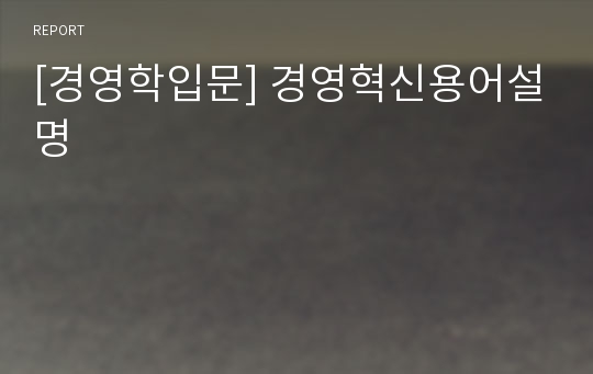 [경영학입문] 경영혁신용어설명