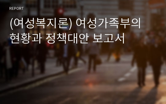 (여성복지론) 여성가족부의 현황과 정책대안 보고서