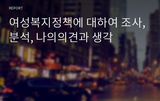 여성복지정책에 대하여 조사,분석, 나의의견과 생각