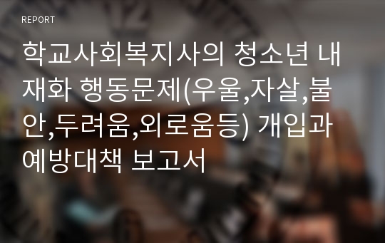 학교사회복지사의 청소년 내재화 행동문제(우울,자살,불안,두려움,외로움등) 개입과 예방대책 보고서