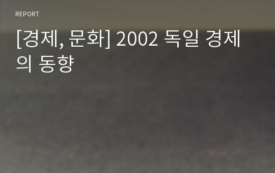 [경제, 문화] 2002 독일 경제의 동향