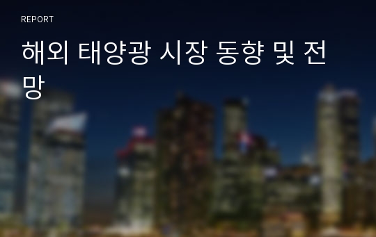 해외 태양광 시장 동향 및 전망