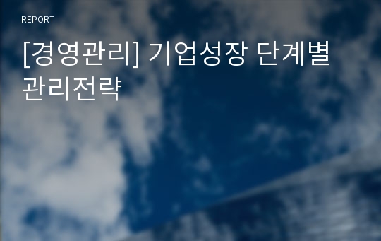 [경영관리] 기업성장 단계별 관리전략