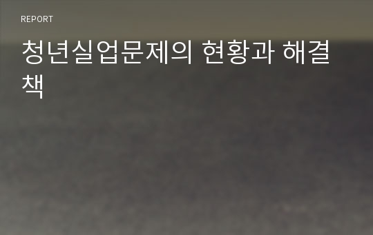 청년실업문제의 현황과 해결책