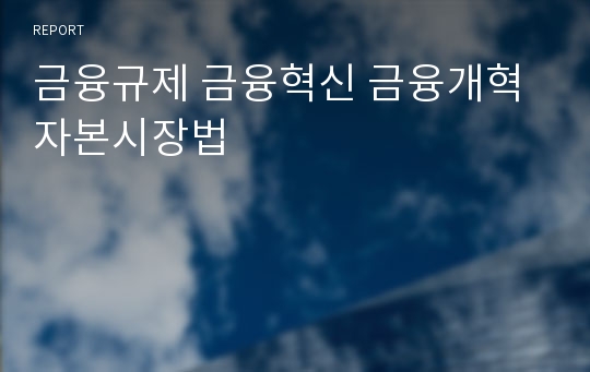 금융규제 금융혁신 금융개혁 자본시장법