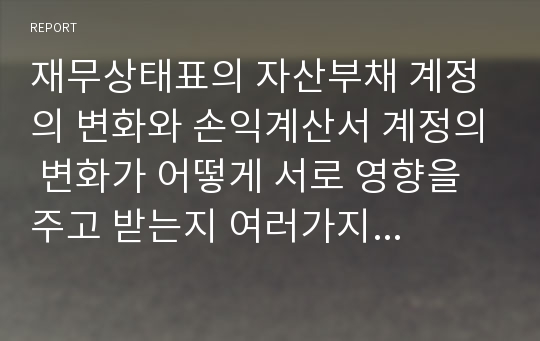 재무상태표의 자산부채 계정의 변화와 손익계산서 계정의 변화가 어떻게 서로 영향을 주고 받는지 여러가지 예를 들어 설명,재무상태표와손익계산서의관계