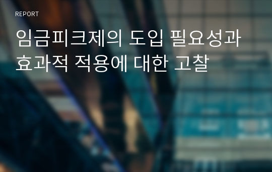 임금피크제의 도입 필요성과 효과적 적용에 대한 고찰