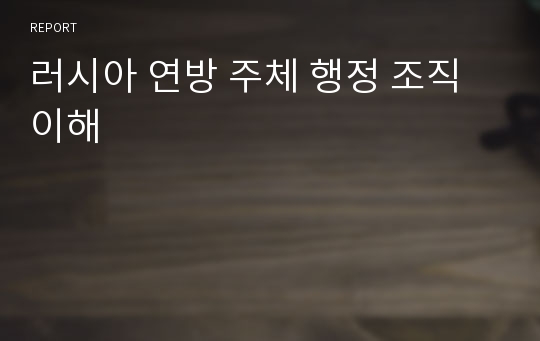 러시아 연방 주체 행정 조직 이해