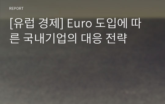 [유럽 경제] Euro 도입에 따른 국내기업의 대응 전략