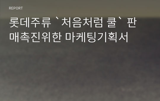 롯데주류 `처음처럼 쿨` 판매촉진위한 마케팅기획서