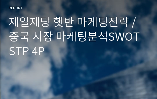 제일제당 햇반 마케팅전략 / 중국 시장 마케팅분석SWOT STP 4P