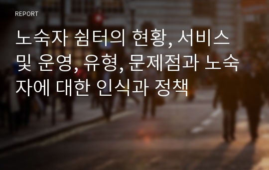 노숙자 쉼터의 현황, 서비스 및 운영, 유형, 문제점과 노숙자에 대한 인식과 정책