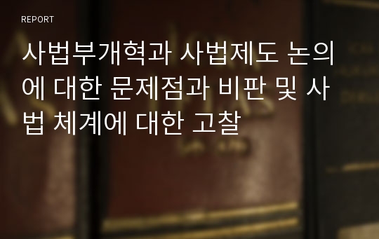 사법부개혁과 사법제도 논의에 대한 문제점과 비판 및 사법 체계에 대한 고찰